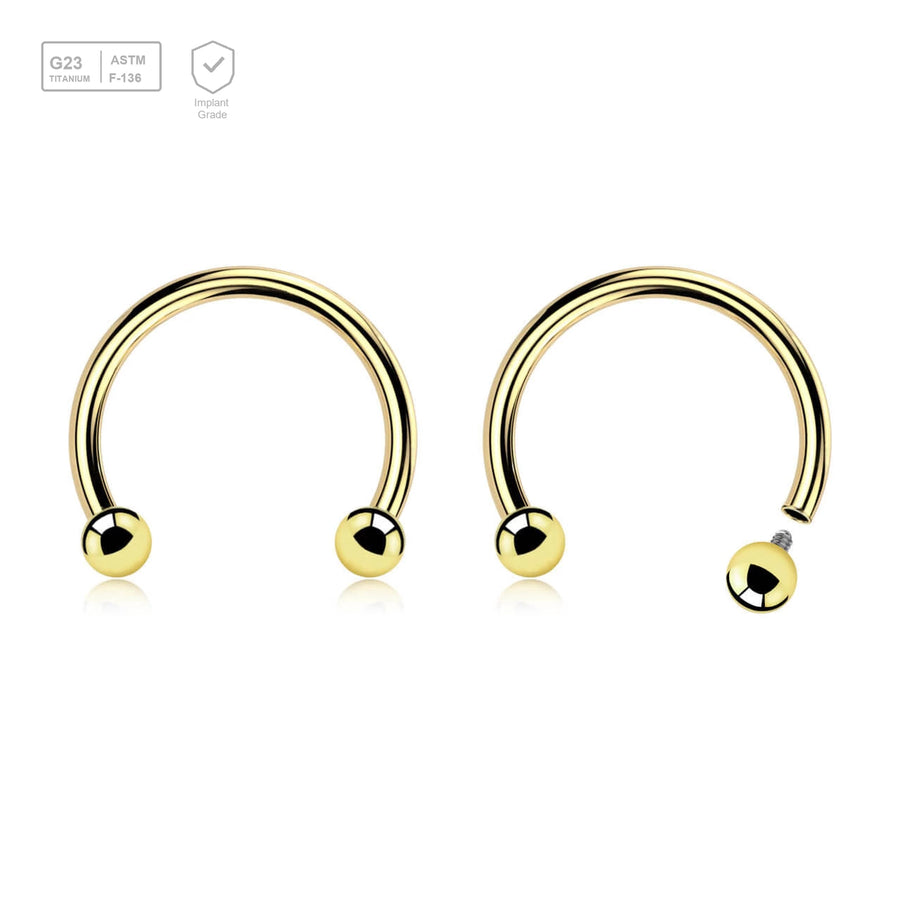 Pack of 5 PVD plated titanium internally threaded circular barbells, Thickness 1.2mm, Ball size 2.5mm - G23 ASTM F-136 implant grade titanium body jewelry