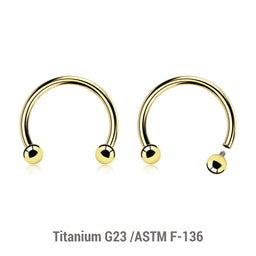 Pack of 5 PVD plated titanium internally threaded circular barbells, Thickness 1.2mm, Ball size 2.5mm