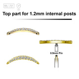 Pack of 5 Gold PVD plated Titanium internally threaded labret tops in crescent moon shape with CZ stones - G23 ASTM F-136 implant grade titanium body jewelry