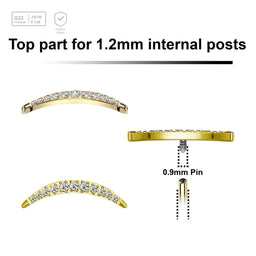 Pack of 5 Gold PVD plated Titanium internally threaded labret tops in crescent moon shape with CZ stones - G23 ASTM F-136 implant grade titanium body jewelry
