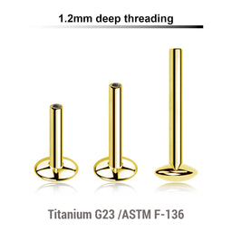 Pack of 5 PVD plated titanium internally threaded UFO labret posts with 4mm convex base plate, thickness 1.2mm