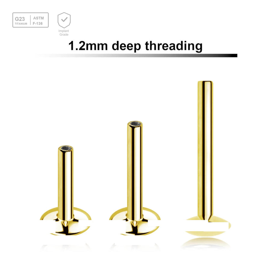 Pack of 5 PVD plated titanium internally threaded UFO labret posts with 4mm convex base plate, thickness 1.2mm - G23 ASTM F-136 implant grade titanium body jewelry