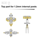 Pack of 5 gold PVD plated titanium Internally threaded labret tops with 2 round and 2 marquis prong set CZ stones - G23 ASTM F-136 implant grade titanium body jewelry