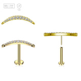Pack of 5 Gold PVD plated Titanium threadless push in labrets with a CZ studded crescent moon top - G23 ASTM F-136 implant grade titanium body jewelry