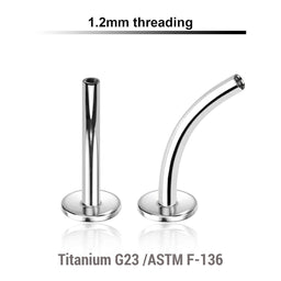 Pack of 10 internally threaded curved labret posts with 4mm base plate in high polished titanium, thickness 1.2mm