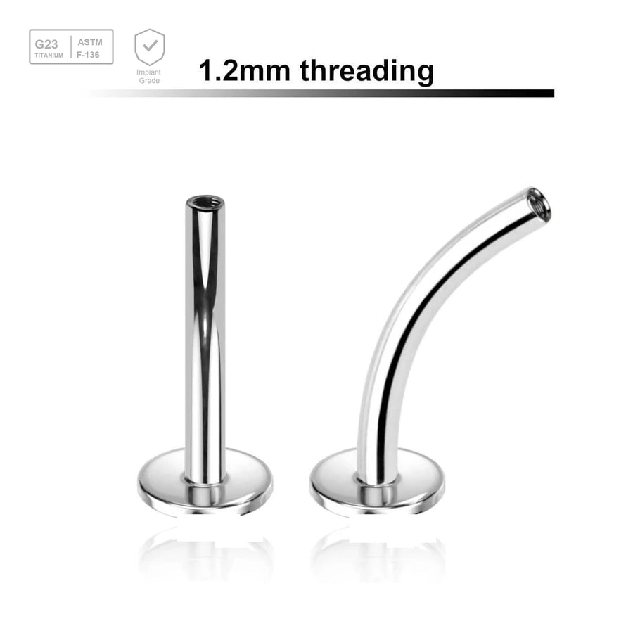 Pack of 10 internally threaded curved labret posts with 4mm base plate in high polished titanium, thickness 1.2mm - G23 ASTM F-136 implant grade titanium body jewelry