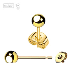 Pack of 5 pairs of Gold PVD plated Titanium Ear studs with ball top and butterflies with titanium engraving - G23 ASTM F-136 implant grade titanium body jewelry