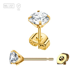 Pack of 5 pairs of Gold PVD plated Titanium Ear studs with prong set cubic zirconia and butterflies with titanium engraving - G23 ASTM F-136 implant grade titanium body jewelry