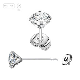 Pack of 5 pairs of Titanium G23 Ear studs with prong set cubic zirconia and butterflies with titanium engraving - G23 ASTM F-136 implant grade titanium body jewelry