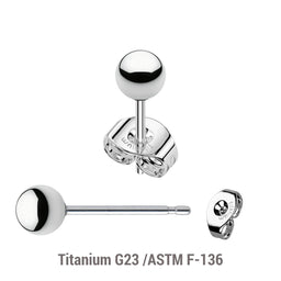 Pack of 5 pairs of Titanium G23 Ear studs with ball tops and butterflies with titanium engraving