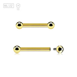 Pack of 5 Gold PVD plated titanium internally threaded barbells, Thickness 1.6mm, Ball size 3mm - G23 ASTM F-136 implant grade titanium body jewelry