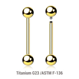 Pack of 5 Gold PVD plated titanium internally threaded tongue barbells, Thickness 1.6mm, Ball size 5mm