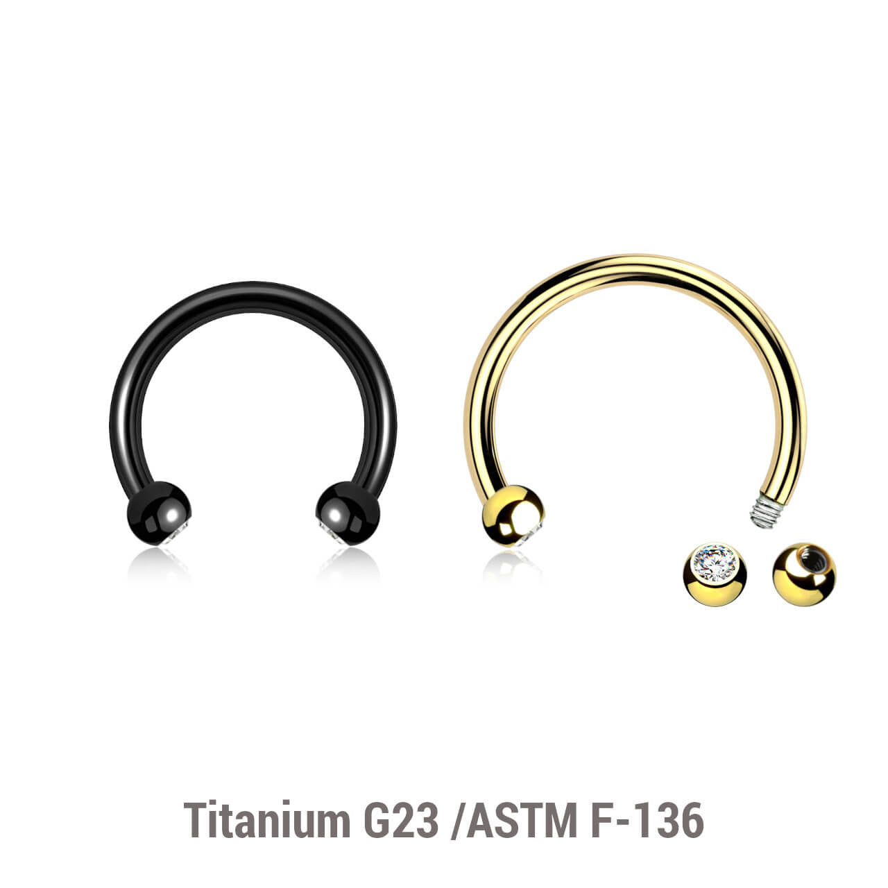 Pack of 5 Titanium circular barbells, Thickness 1.2mm, with two 2.5mm bezel set crystal balls