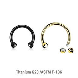 Pack of 5 Titanium circular barbells, Thickness 1.2mm, with two 2.5mm bezel set crystal balls