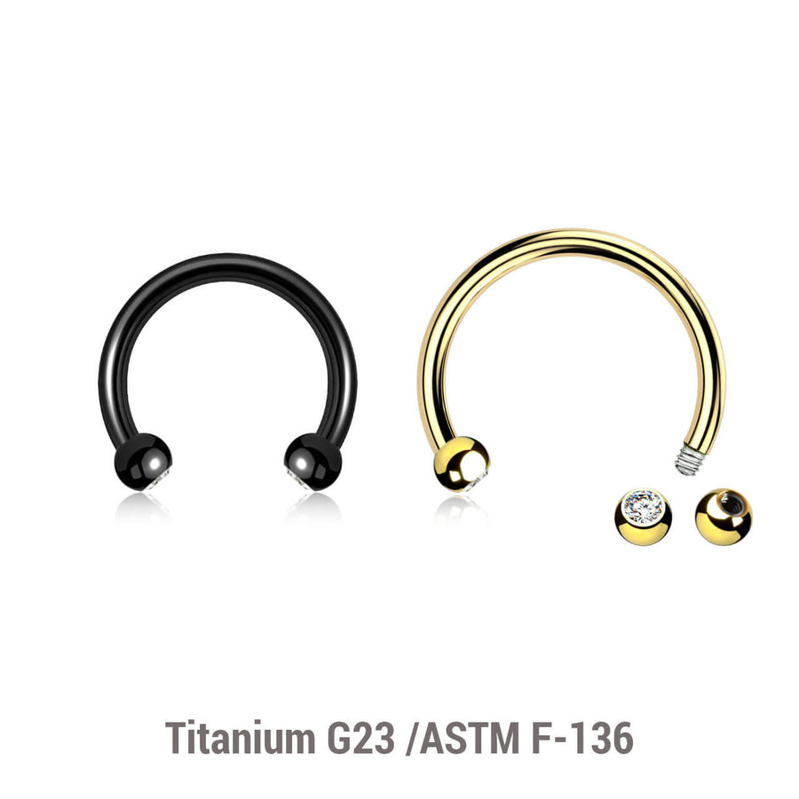 Pack of 5 Titanium circular barbells, Thickness 1.2mm, with two 2.5mm bezel set crystal balls