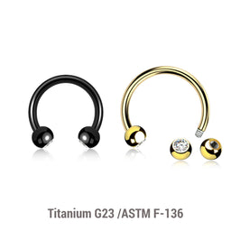 Pack of 5 Titanium circular barbells, Thickness 1.2mm, with two 3mm bezel set crystal balls