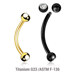 Pack of 5 Titanium eyebrow bananas, Thickness 1.2mm, with two 3mm bezel set crystal balls