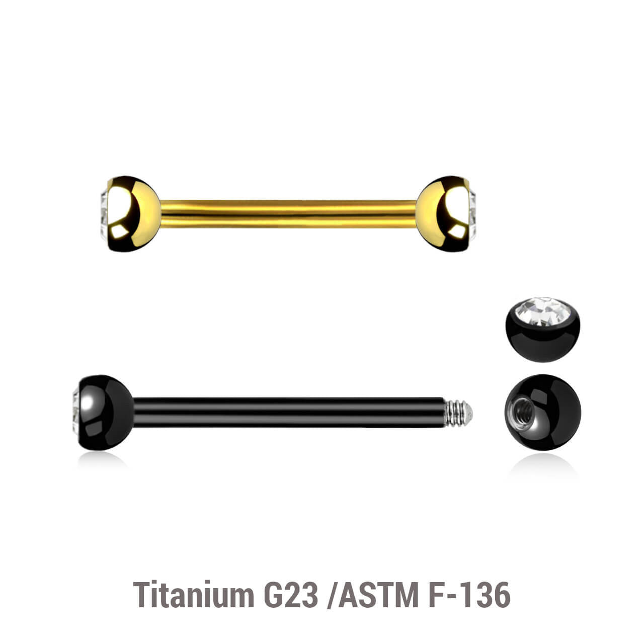 Pack of 5 Titanium helix or eyebrow barbells, Thickness 1.2mm, with two 3mm half balls with a bezel set crystal