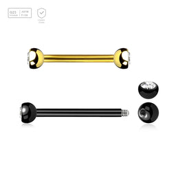 Pack of 5 Titanium helix or eyebrow barbells, Thickness 1.2mm, with two 3mm half balls with a bezel set crystal - G23 ASTM F-136 implant grade titanium body jewelry