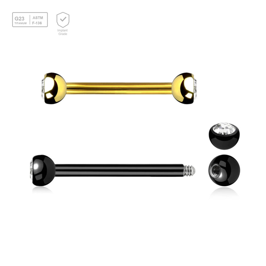 Pack of 5 Titanium helix or eyebrow barbells, Thickness 1.2mm, with two 3mm half balls with a bezel set crystal - G23 ASTM F-136 implant grade titanium body jewelry