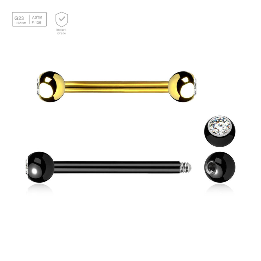 Pack of 5 Titanium eyebrow barbells, Thickness 1.2mm, with two 3mm bezel set crystal balls - G23 ASTM F-136 implant grade titanium body jewelry