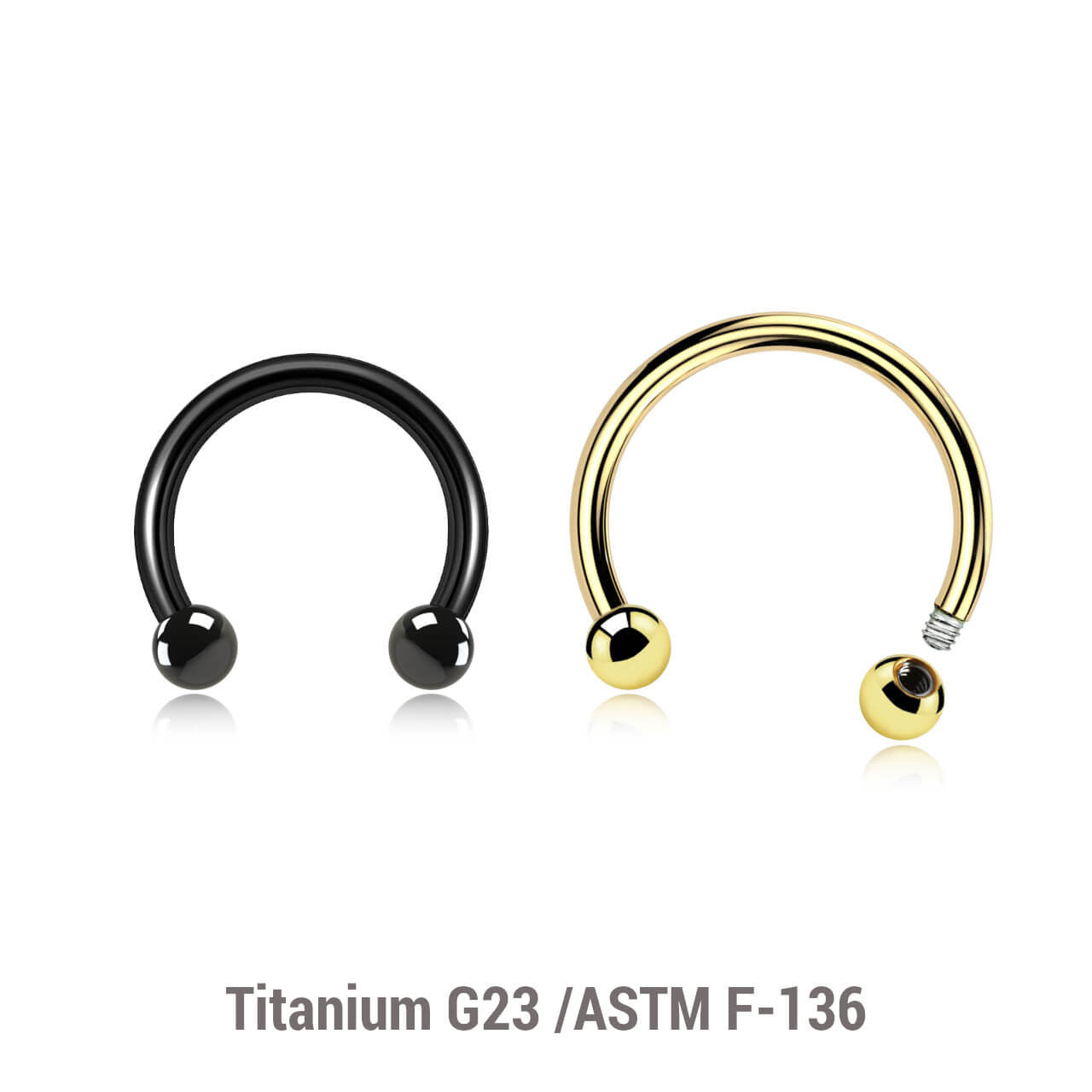 Pack of 10 PVD plated Titanium G23 circular barbells, Thickness 1.2mm, Ball size 2.5mm