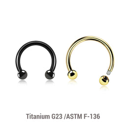 Pack of 10 PVD plated Titanium G23 circular barbells, Thickness 1.2mm, Ball size 2.5mm