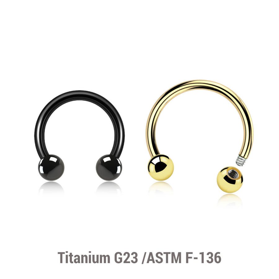 Pack of 10 PVD plated Titanium G23 circular barbells, Thickness 1.2mm, Ball size 3mm