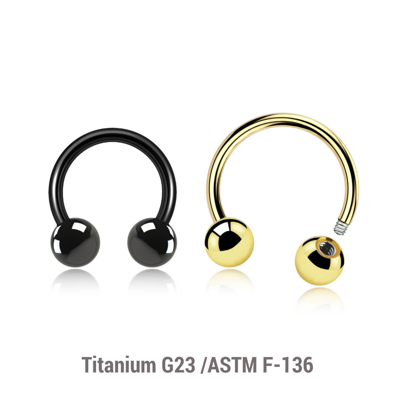 Pack of 10 PVD plated Titanium G23 circular barbells, Thickness 1.2mm, Ball size 4mm