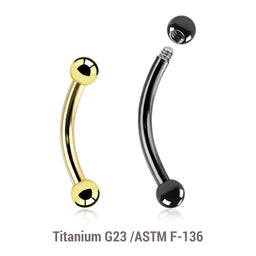 Pack of 10 PVD plated Titanium G23 eyebrow bananas, Thickness 1.2mm, Ball size 2.5mm