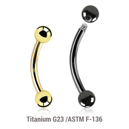 Pack of 10 PVD plated Titanium G23 eyebrow bananas, Thickness 1.2mm, Ball size 3mm