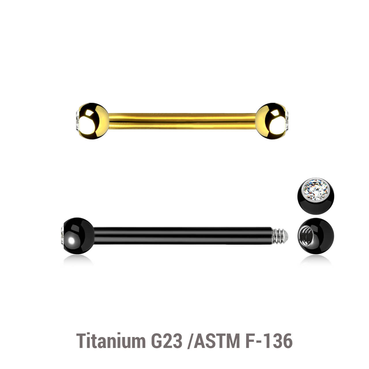 Pack of 5 Titanium helix barbells, Thickness 1.2mm, with two 2.5mm bezel set crystal balls