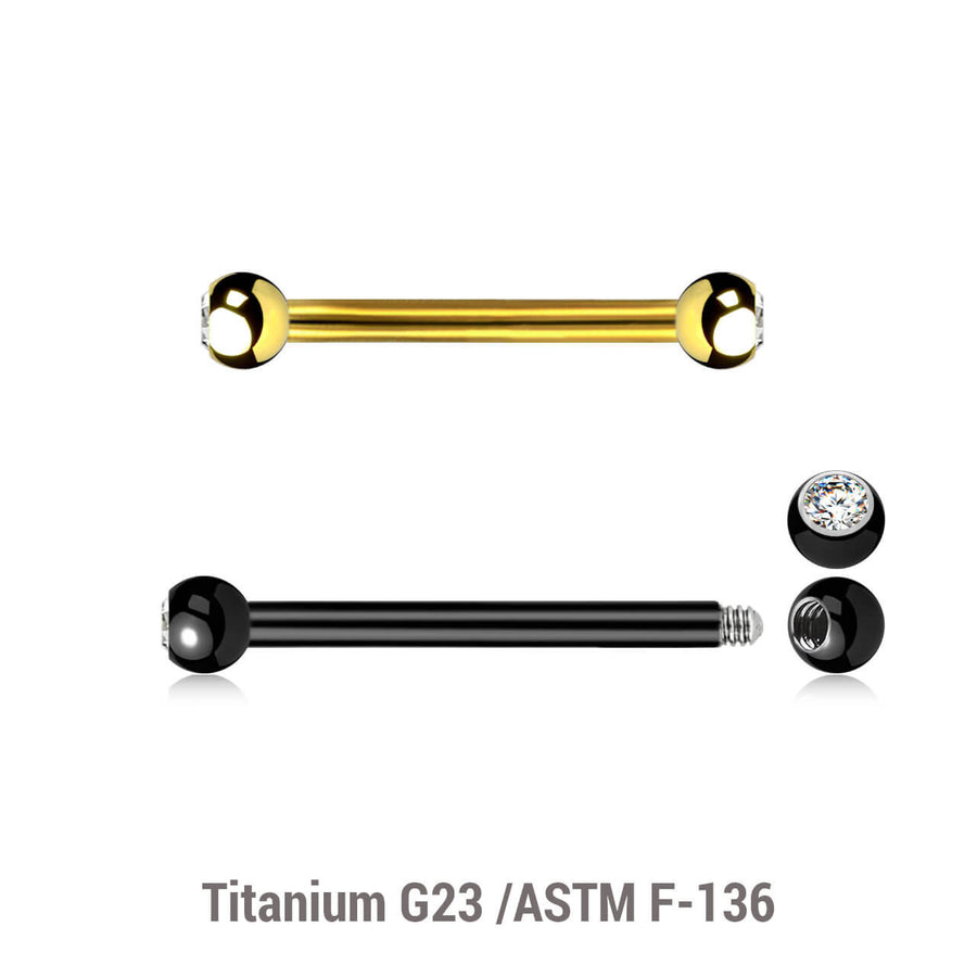 Pack of 5 Titanium helix barbells, Thickness 1.2mm, with two 2.5mm bezel set crystal balls
