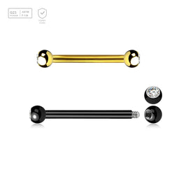 Pack of 5 Titanium helix barbells, Thickness 1.2mm, with two 2.5mm bezel set crystal balls - G23 ASTM F-136 implant grade titanium body jewelry