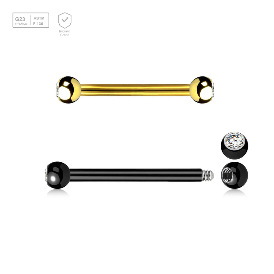 Pack of 5 Titanium helix barbells, Thickness 1.2mm, with two 2.5mm bezel set crystal balls - G23 ASTM F-136 implant grade titanium body jewelry