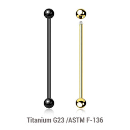 Pack of 10 PVD plated Titanium G23 industrial barbells, Thickness 1.6mm, Ball size 5mm