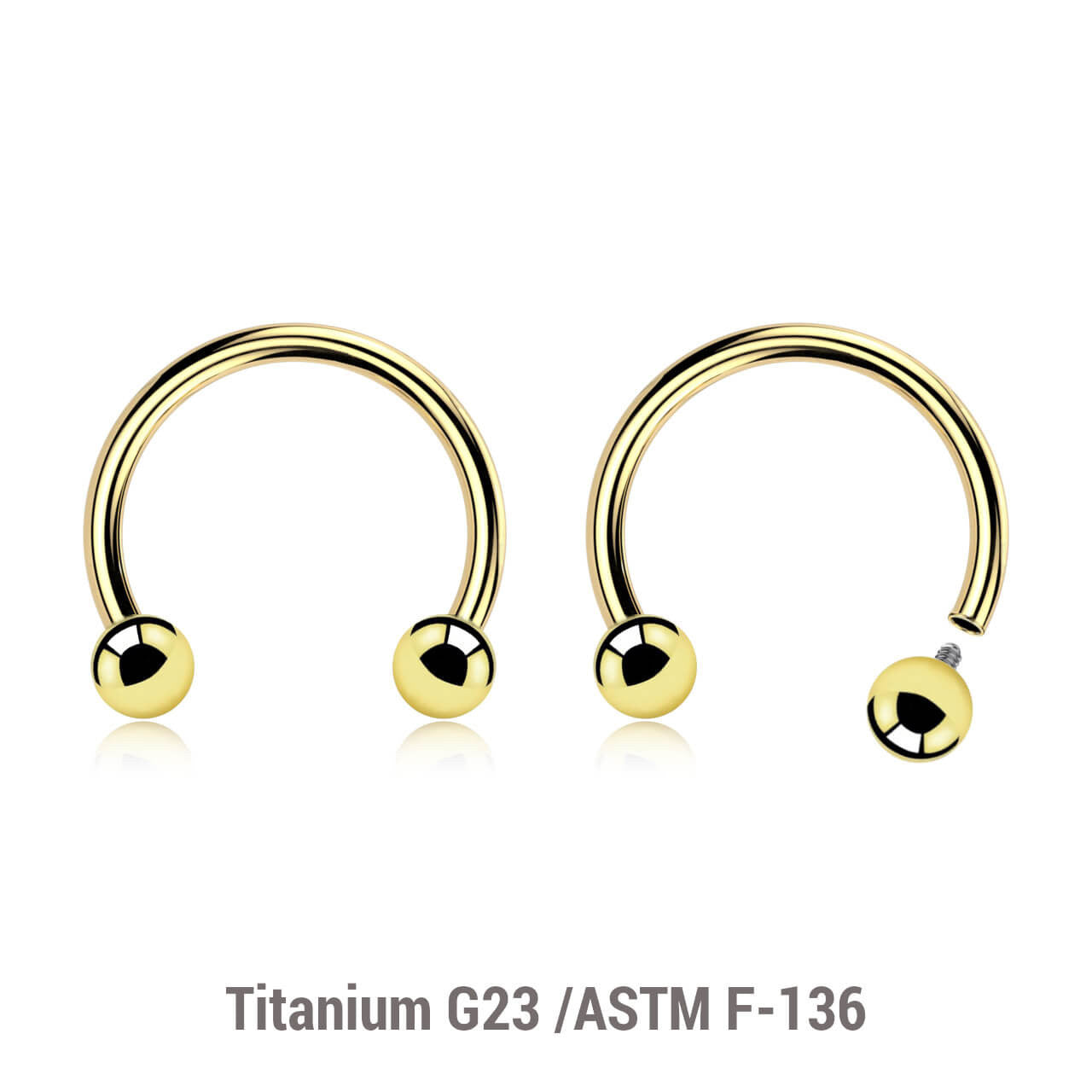 Pack of 5 PVD plated titanium internally threaded circular barbells, Thickness 1.2mm, Ball size 3mm
