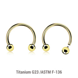 Pack of 5 PVD plated titanium internally threaded circular barbells, Thickness 1.2mm, Ball size 3mm