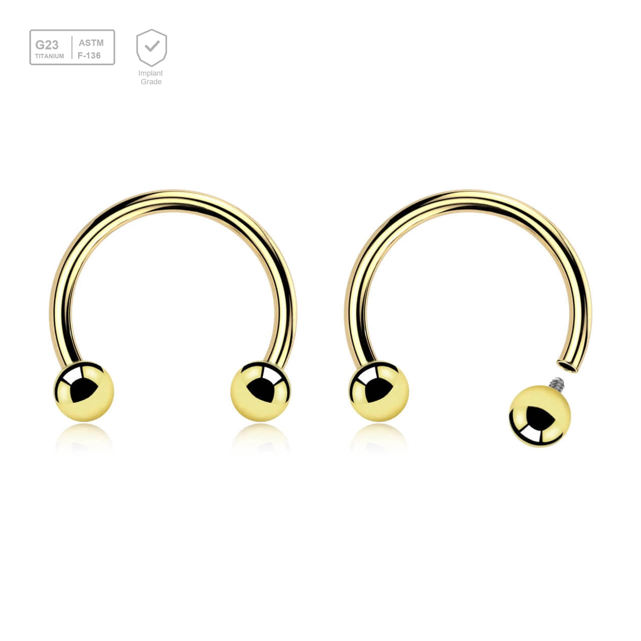 Pack of 5 PVD plated titanium internally threaded circular barbells, Thickness 1.2mm, Ball size 3mm - G23 ASTM F-136 implant grade titanium body jewelry