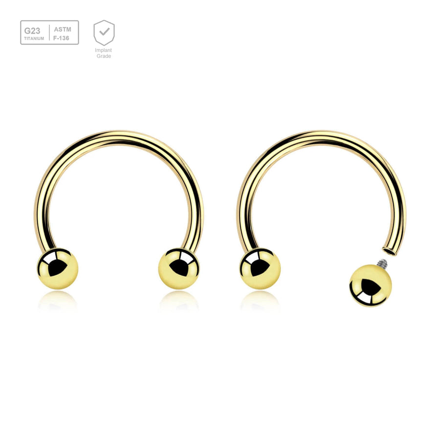 Pack of 5 PVD plated titanium internally threaded circular barbells, Thickness 1.2mm, Ball size 3mm - G23 ASTM F-136 implant grade titanium body jewelry