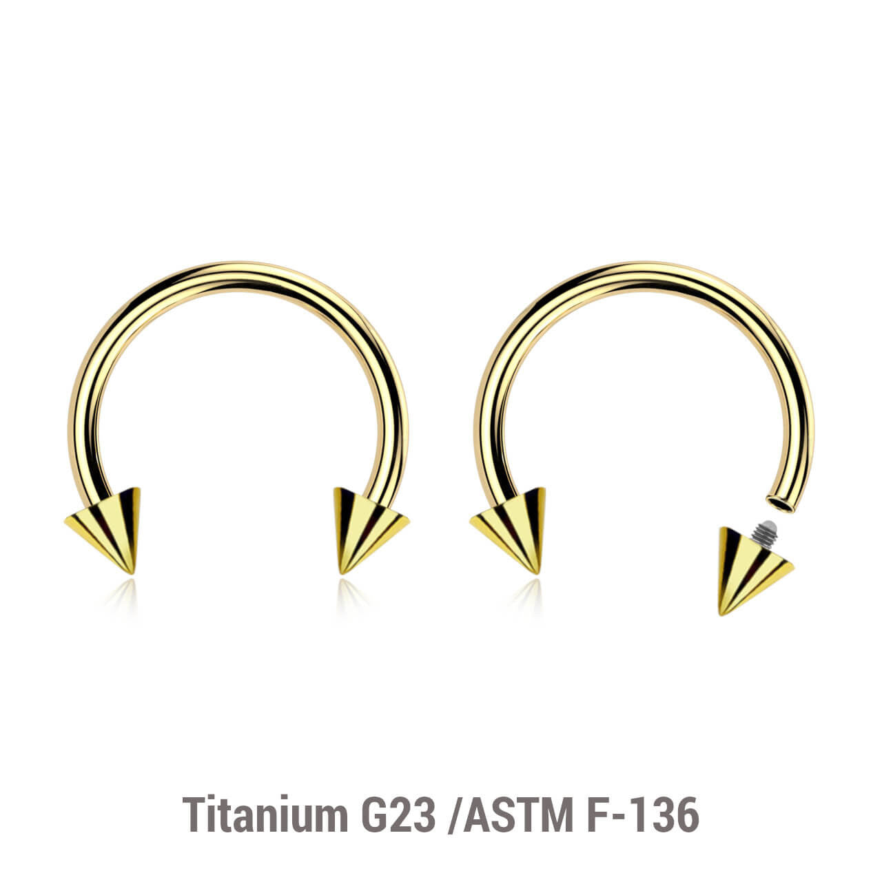 Pack of 5 PVD plated titanium internally threaded circular barbells, Thickness 1.2mm, Cone size 3mm