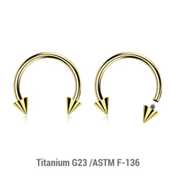 Pack of 5 PVD plated titanium internally threaded circular barbells, Thickness 1.2mm, Cone size 3mm