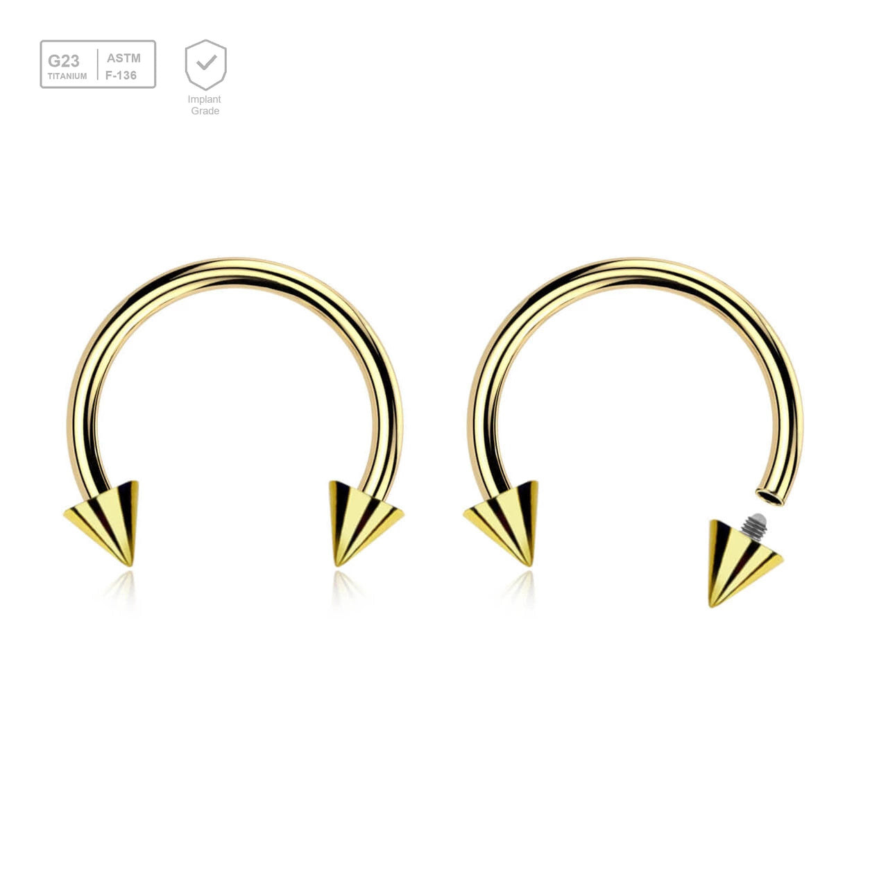 Pack of 5 PVD plated titanium internally threaded circular barbells, Thickness 1.2mm, Cone size 3mm - G23 ASTM F-136 implant grade titanium body jewelry