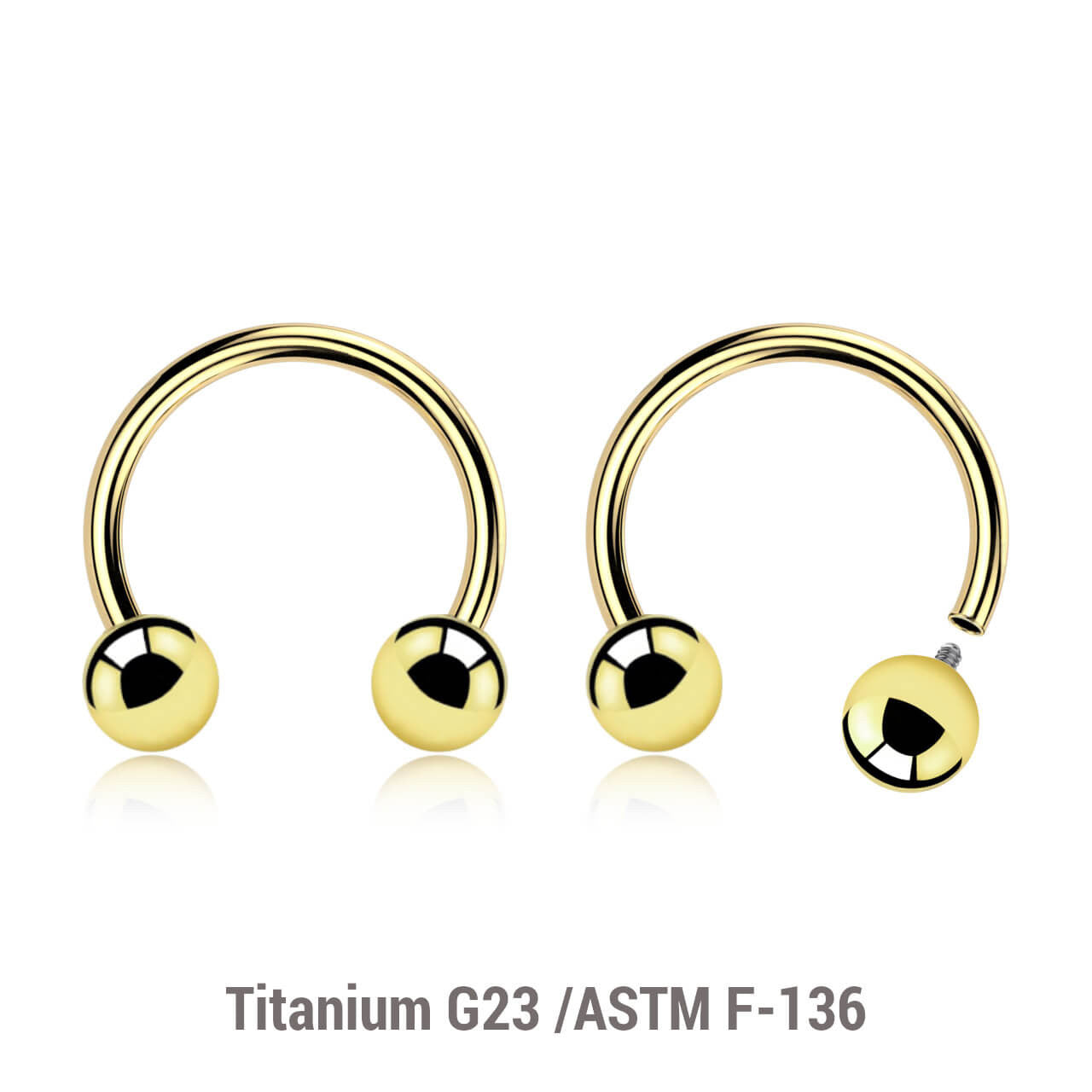 Pack of 5 PVD plated titanium internally threaded circular barbells, Thickness 1.2mm, Ball size 4mm