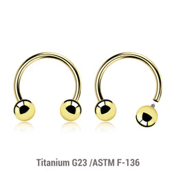 Pack of 5 PVD plated titanium internally threaded circular barbells, Thickness 1.2mm, Ball size 4mm