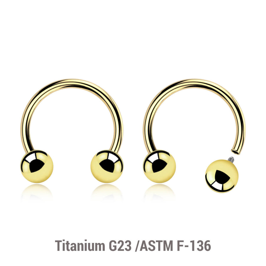Pack of 5 PVD plated titanium internally threaded circular barbells, Thickness 1.2mm, Ball size 4mm