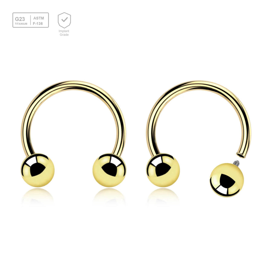 Pack of 5 PVD plated titanium internally threaded circular barbells, Thickness 1.2mm, Ball size 4mm - G23 ASTM F-136 implant grade titanium body jewelry