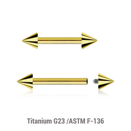 Pack of 5 PVD plated titanium internally threaded eyebrow or helix barbells, Thickness 1.2mm, Cone size 3mm