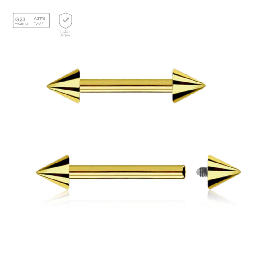 Pack of 5 PVD plated titanium internally threaded eyebrow or helix barbells, Thickness 1.2mm, Cone size 3mm - G23 ASTM F-136 implant grade titanium body jewelry