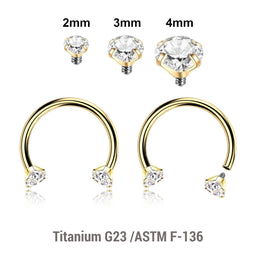 Pack of 5 PVD plated titanium internally threaded circular barbells, Thickness 1.2mm, with prong set CZ stones